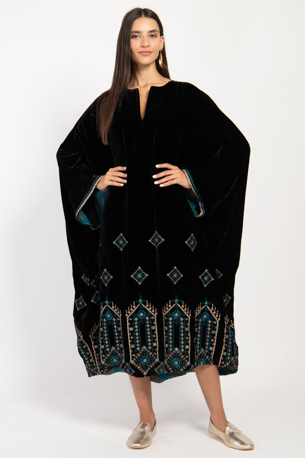 Asmahan Velvet Black Embroidered Dress