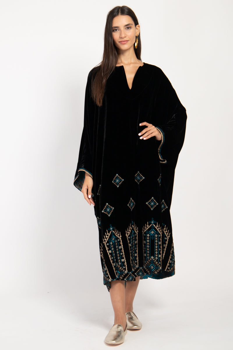 Asmahan Velvet Black Embroidered Dress