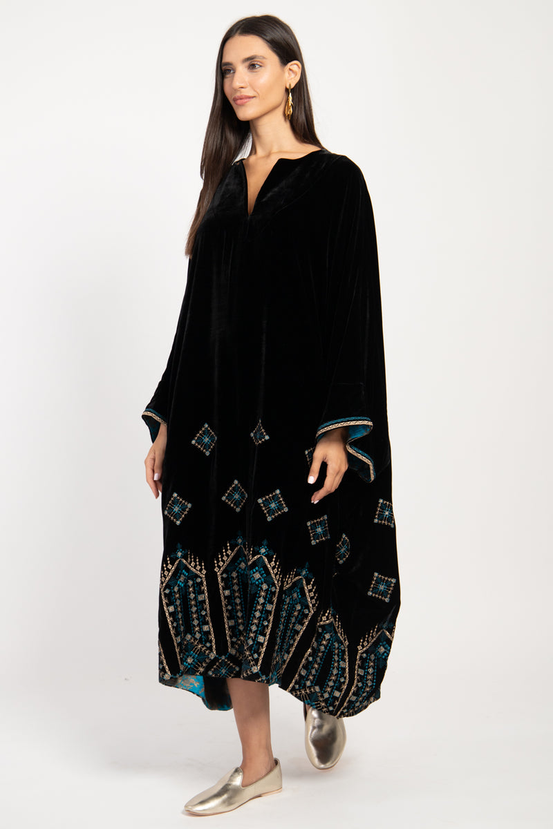 Asmahan Velvet Black Embroidered Dress