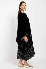 Asmahan Velvet Black Embroidered Dress