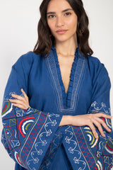 Mayss Al Rim Linen Royal Blue Embroidered Kaftan