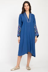Mayss Al Rim Linen Royal Blue Embroidered Kaftan