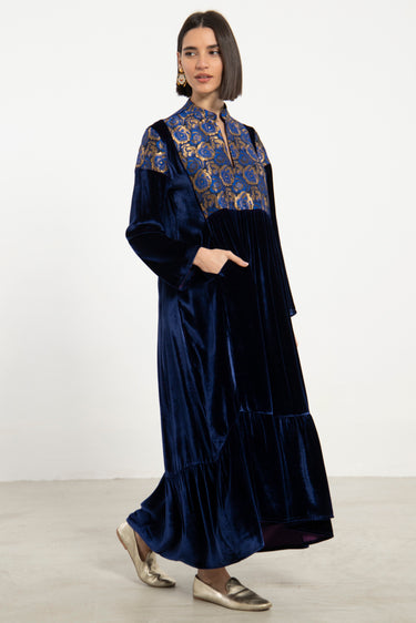 Mayada Silk Velvet & Brocade Blue Dress