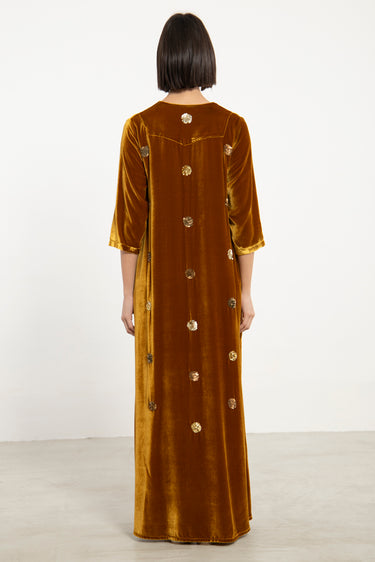 Elham Velvet Ocre & Gold Dress
