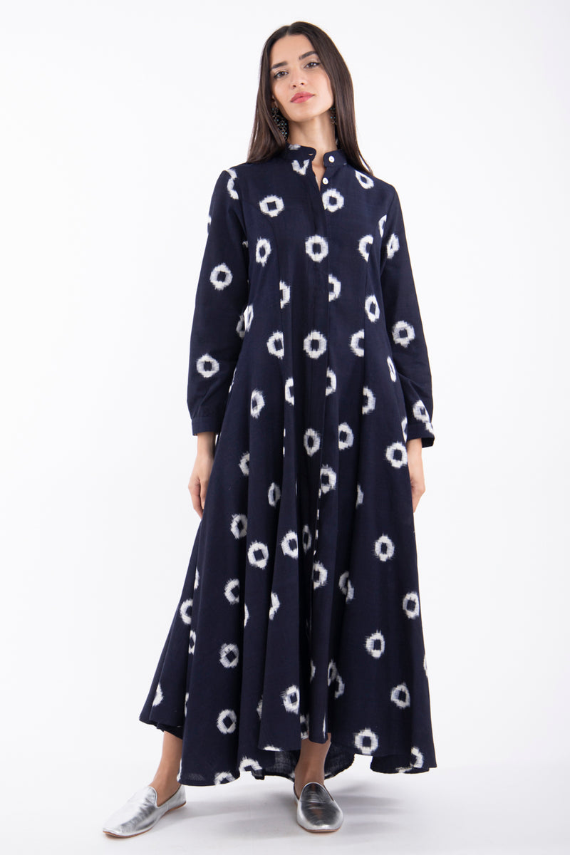 Angie Cotton Ikat Circles Black Dress