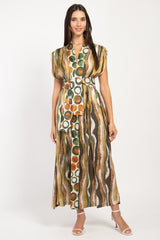 Hala Silk Green Waves Dress