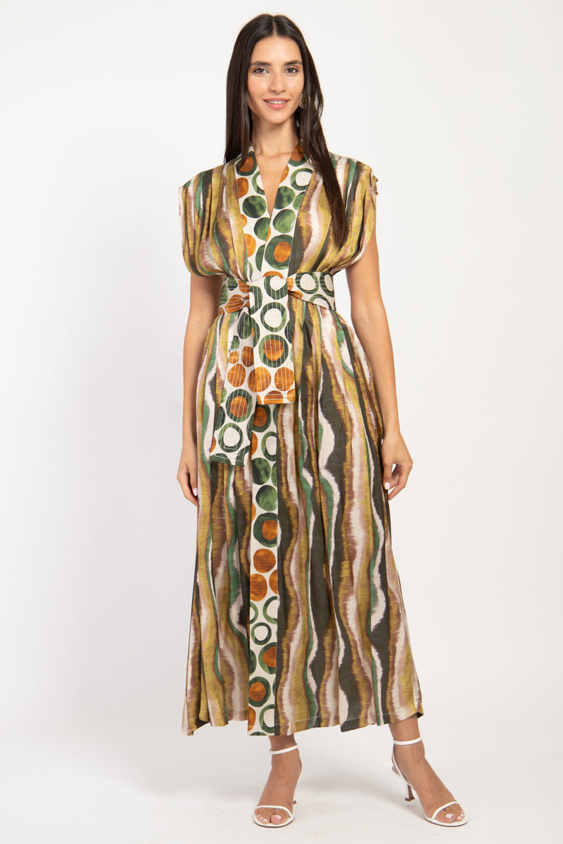 Hala Silk Green Waves Dress