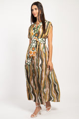 Hala Silk Green Waves Dress