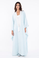 Classic Linen Striped Light Blue Abaya