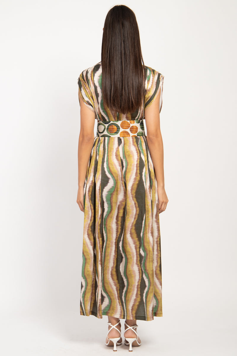 Hala Silk Green Waves Dress