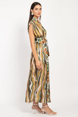 Hala Silk Green Waves Dress