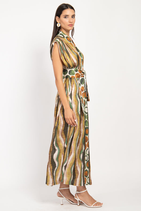 Hala Silk Green Waves Dress