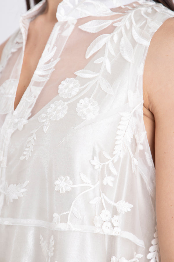 Cherihane Silk Embroidered White Dress