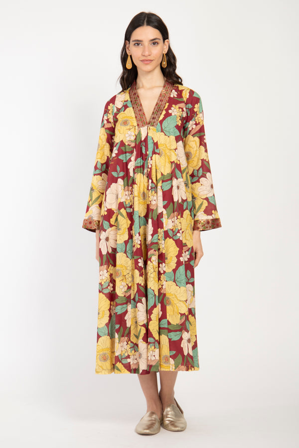 Jamila Cotton Yellow Floral Dress