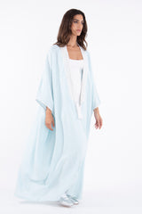 Classic Linen Striped Light Blue Abaya