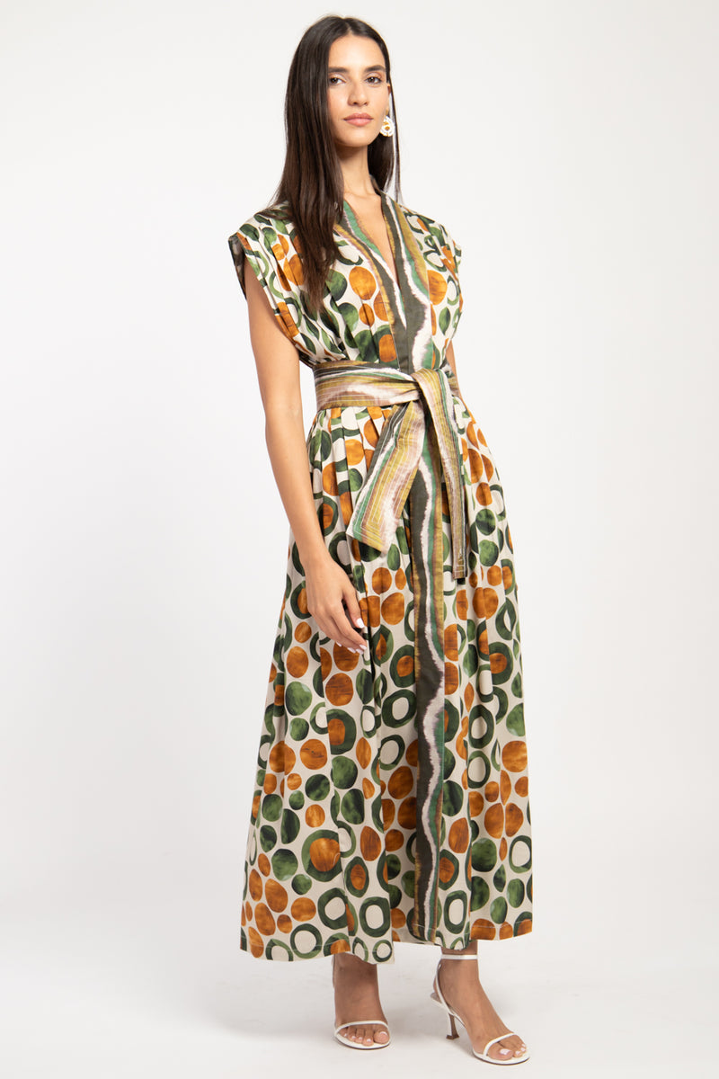 Hala Silk Green Dots Dress