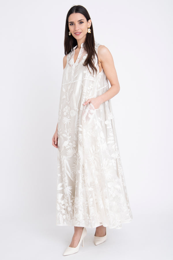 Cherihane Silk Embroidered White Dress