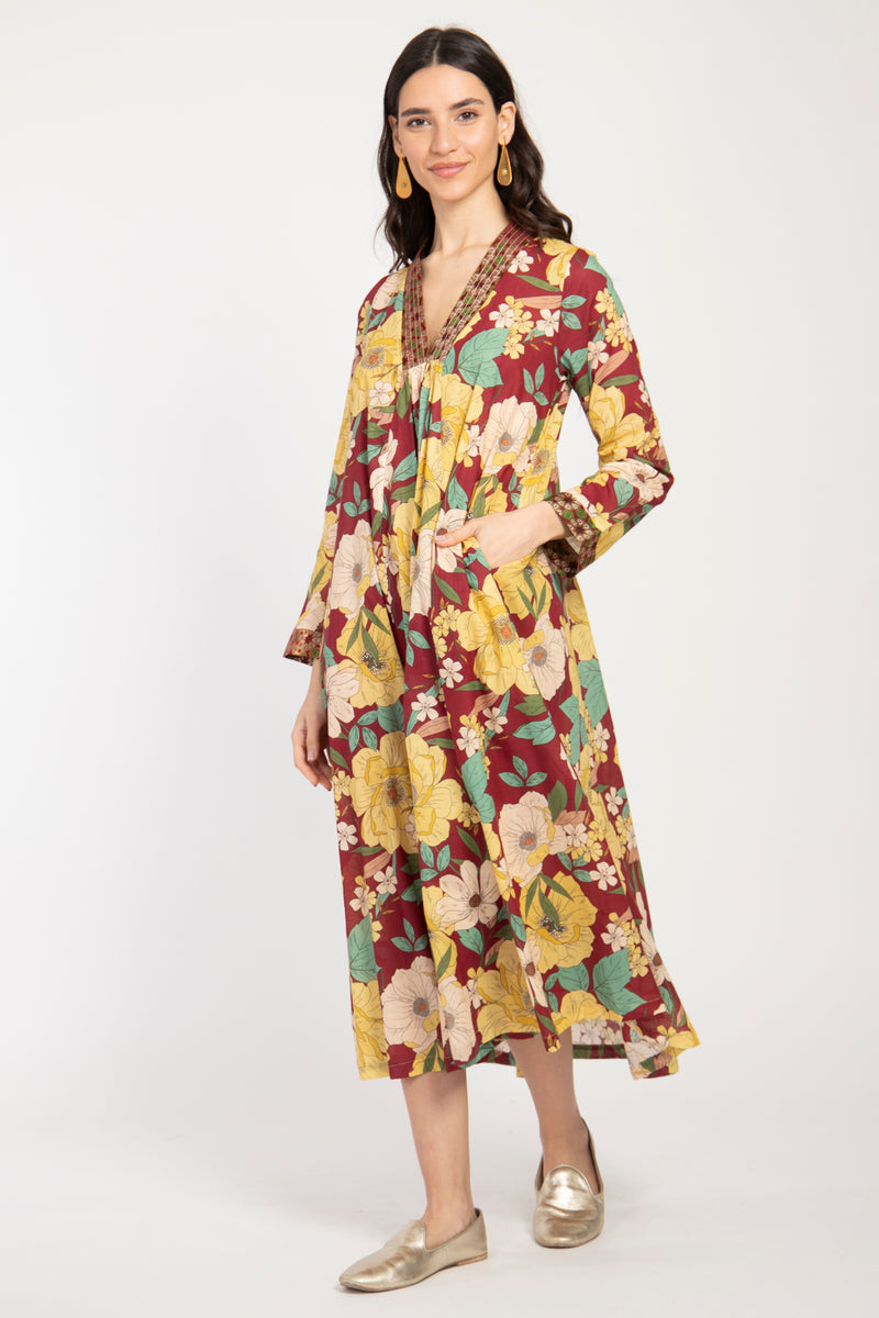 Jamila Cotton Yellow Floral Dress