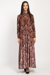 Gigi Silk Velvet Burgundy Ottoman Dress