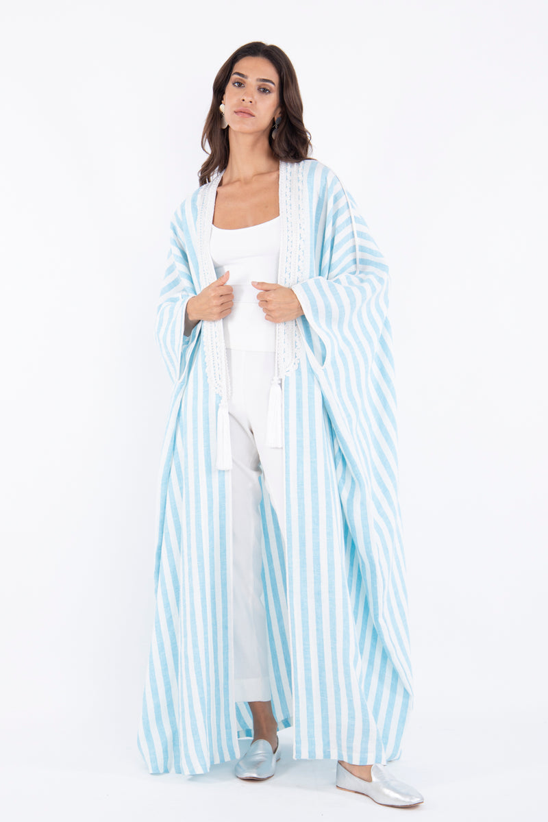 Classic Linen Light Blue Abaya