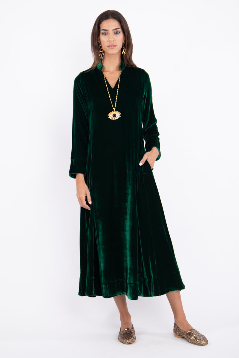 Nusayba Silk Velvet Green Dress
