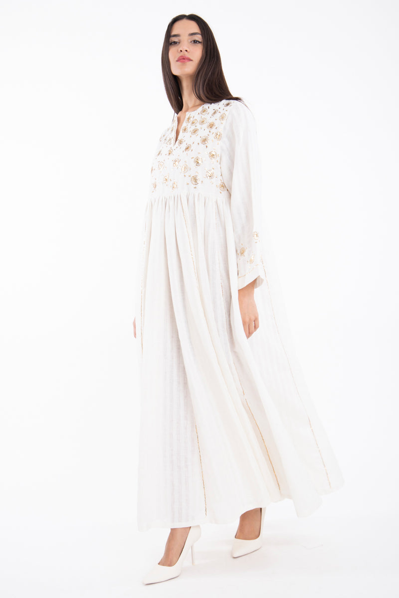 Edouard Linen Tareq Embroidered White Dress