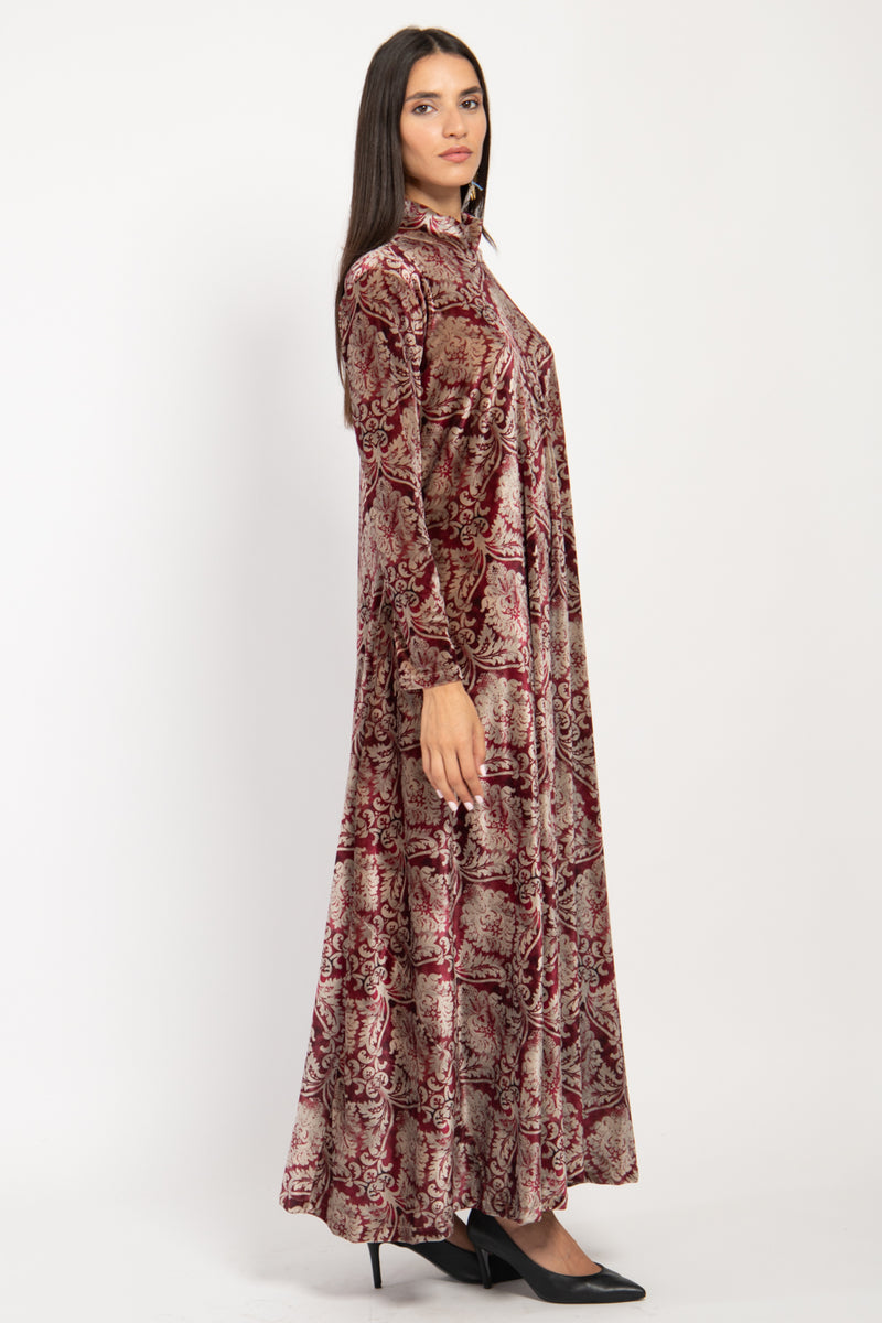 Gigi Silk Velvet Burgundy Ottoman Dress