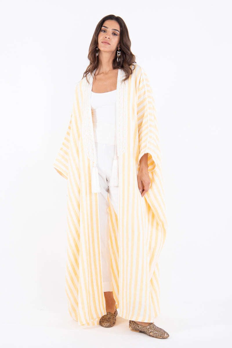 Classic Linen Stripes Yellow Abaya