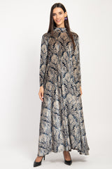 Gigi Silk Velvet Ikat Blue Ottoman Dress