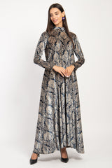 Gigi Silk Velvet Ikat Blue Ottoman Dress