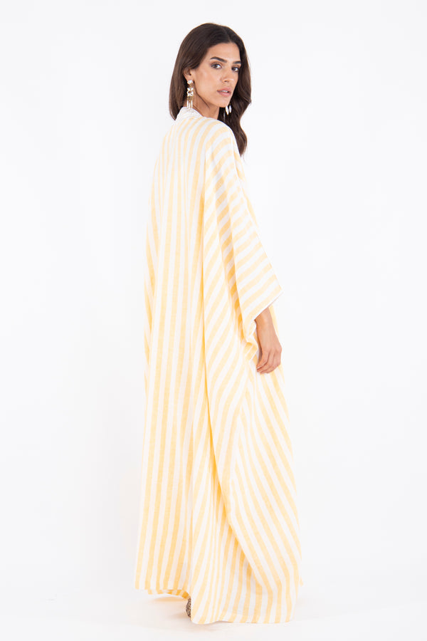 Classic Linen Stripes Yellow Abaya