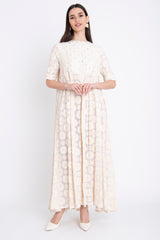 Saria Georgette Embroidered White Dress