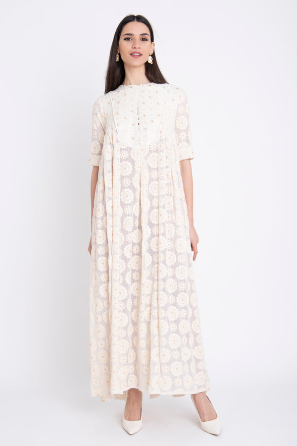 Saria Georgette Embroidered White Dress