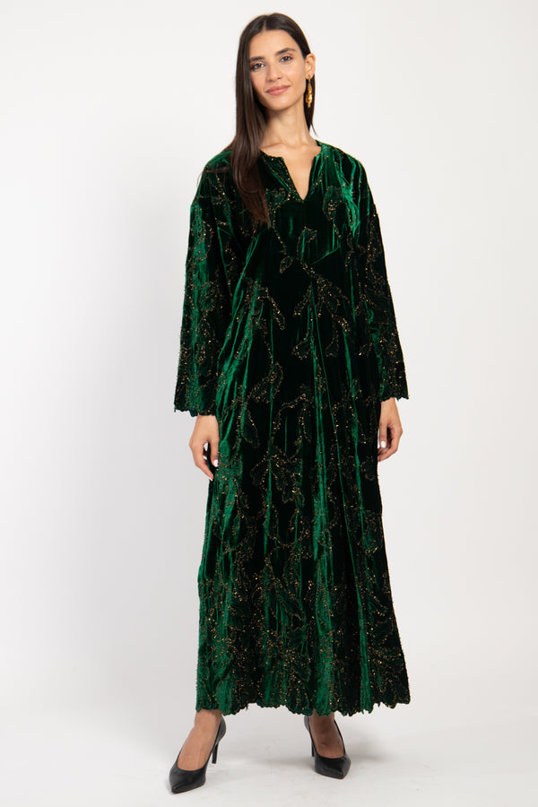 Shirine Velvet Green With Gold Dress