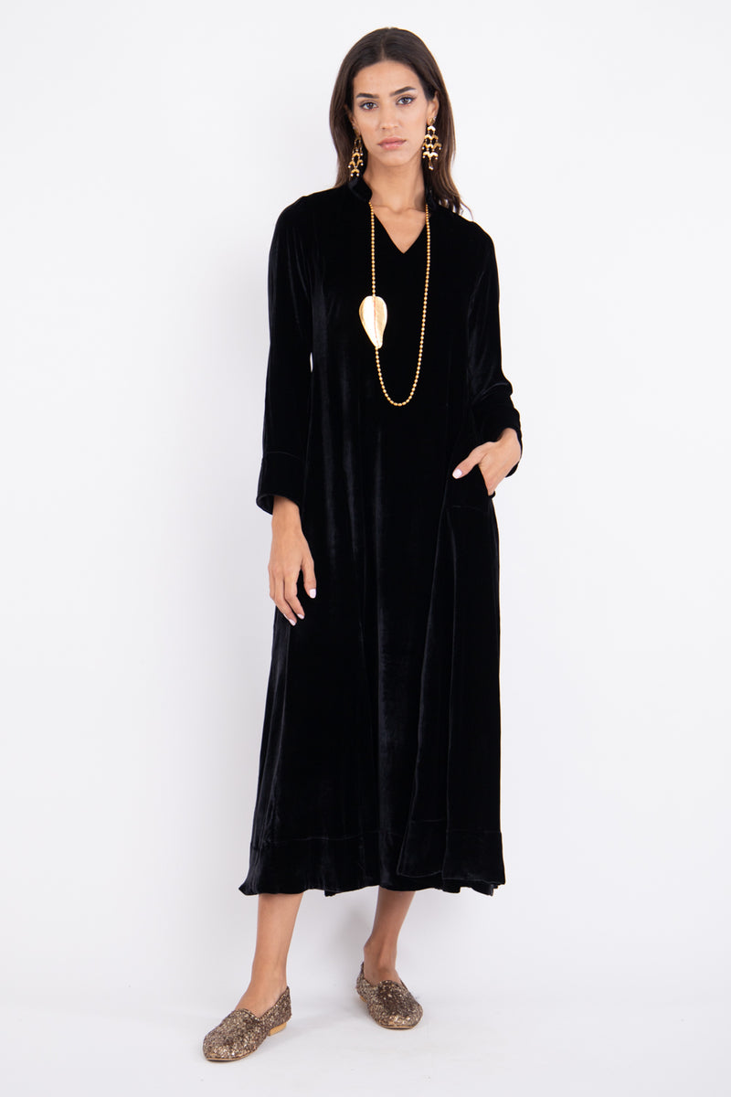 Nusayba Silk Velvet Black Dress