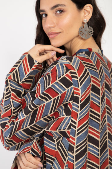 Malaki Cotton Printed Herringbone Dress