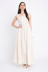 Rose Georgette Embroidered White Flowers Dress