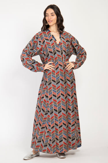 Malaki Cotton Printed Herringbone Dress