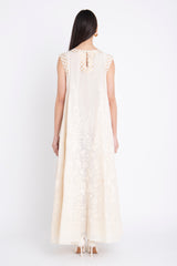 Rose Georgette Embroidered White Flowers Dress