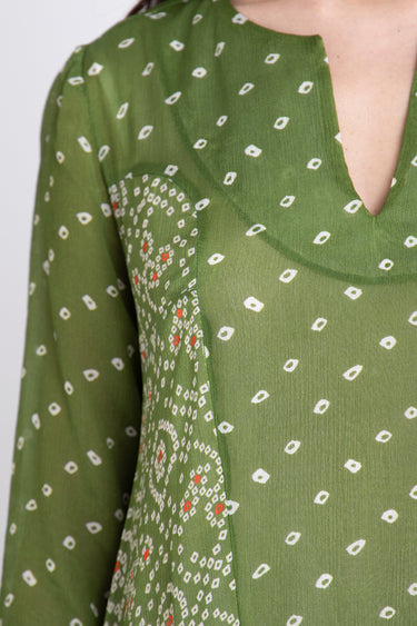 Layali Chiffon Printed Green Dots Dress