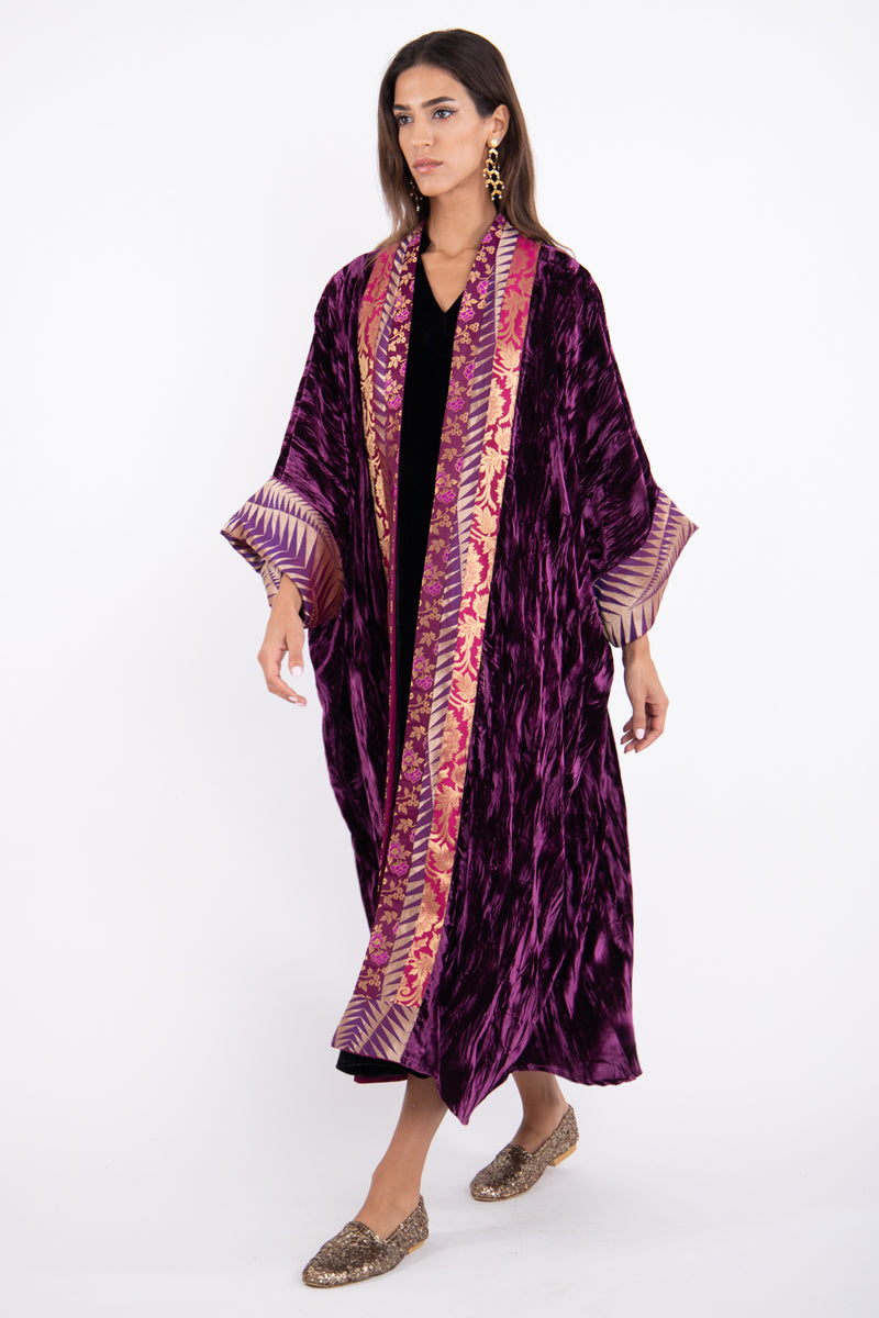 Yasma Crushed Velvet Purple Abaya