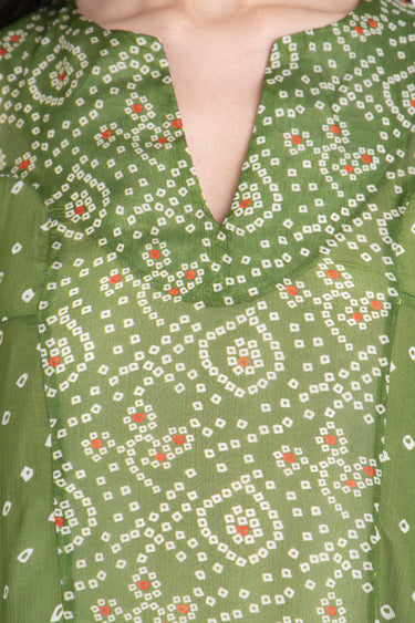 Layali Chiffon Printed Green Dots Dress
