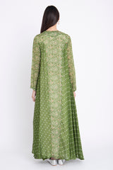 Layali Chiffon Printed Green Dots Dress