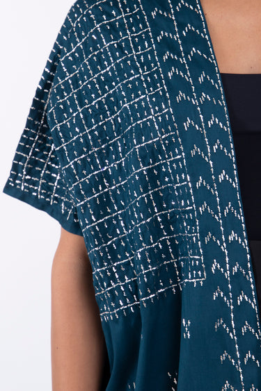 Cotton Blue Silver Tareq Poncho