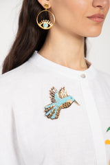 One-Of-A-Kind Helen Linen Sunflower & Bird Dress