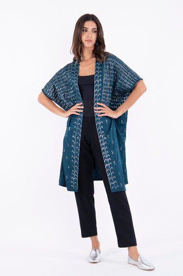 Cotton Blue Silver Tareq Poncho