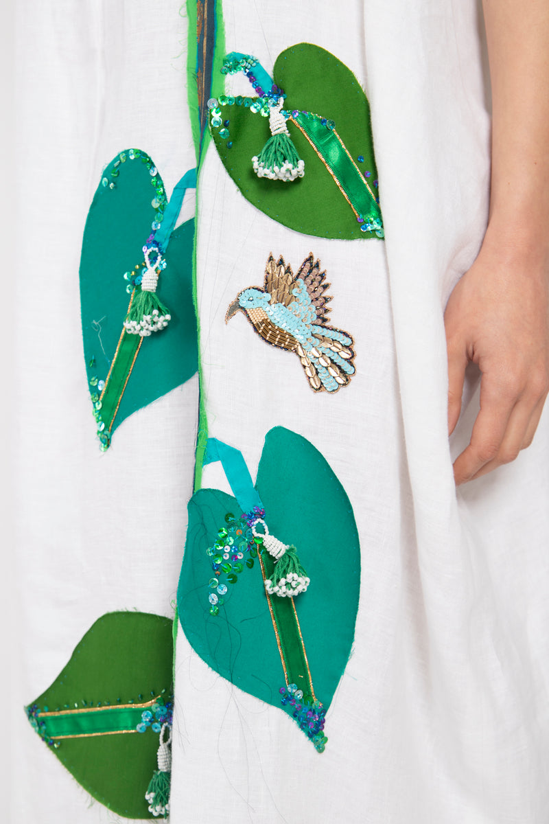 One-Of-A-Kind Helen Linen Sunflower & Bird Dress
