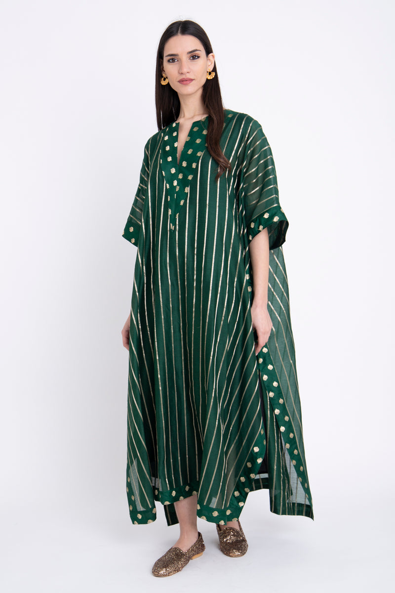 Tamara Silk Green Striped Dress