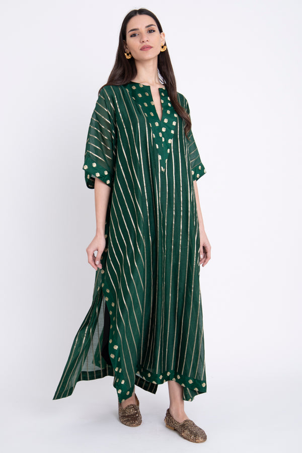 Tamara Silk Green Striped Dress
