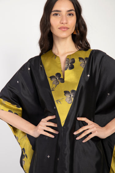 Tamara Silk Black & Yellow Dress